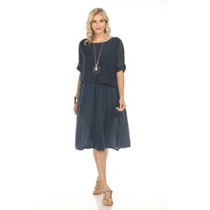 Navy Cape style Dress with Netting Detail